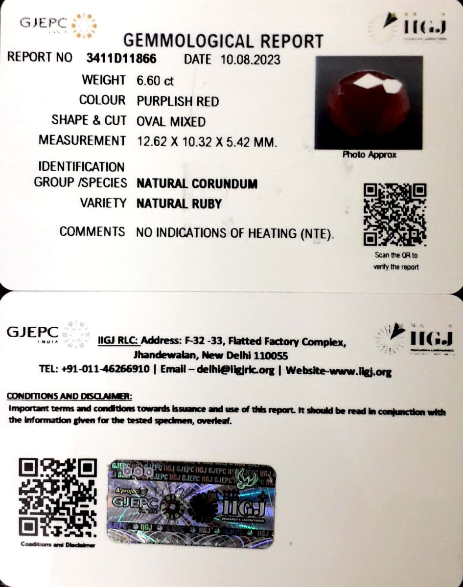 6.60/CT Natural Neo Burma Ruby with Govt. Lab Certificate (4551)