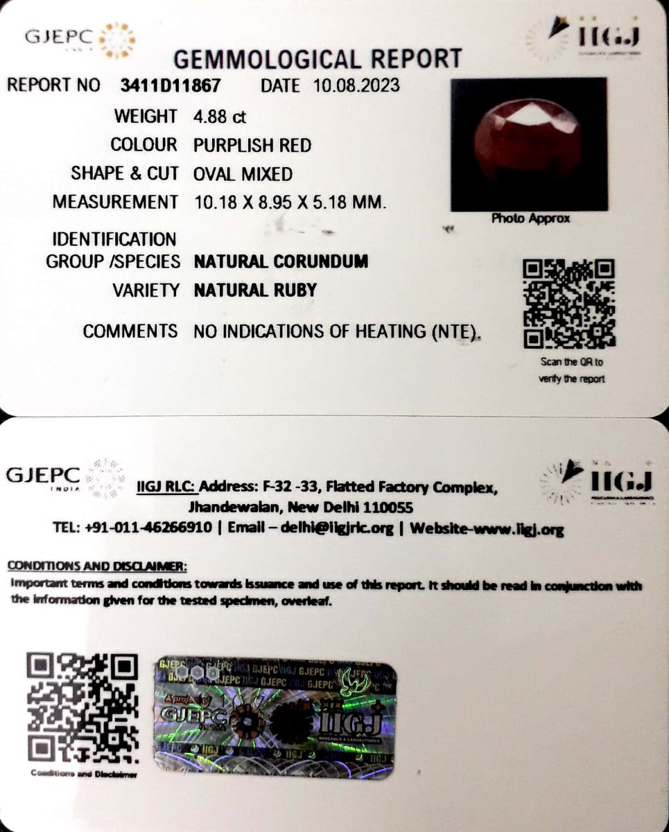 4.88/CT Natural New Burma Ruby with Govt. Lab Certificate-3411D11867