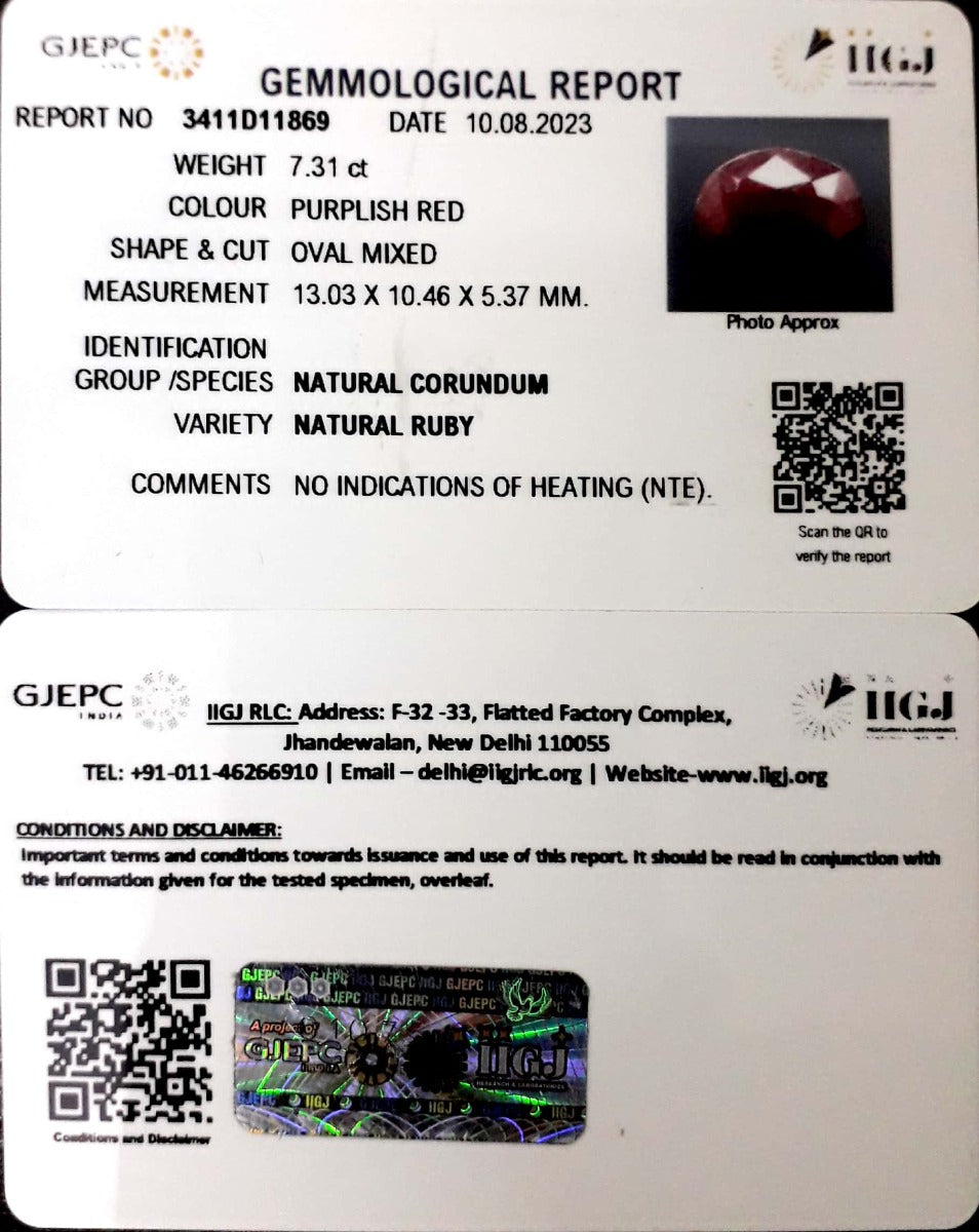 7.31/CT Natural Neo Burma Ruby with Govt. Lab Certificate (2331)