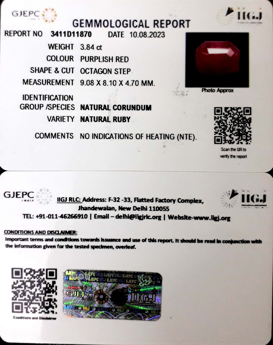 3.84/CT Natural Neo Burma Ruby with Govt. Lab Certificate (5661)