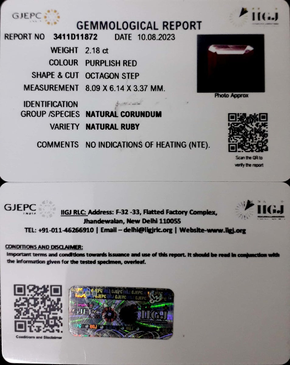 2.18/CT Natural Mozambique Ruby with Govt. Lab Certificate (12210)