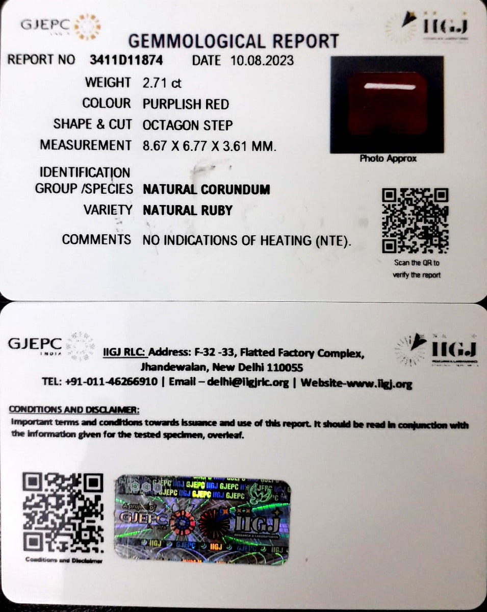 2.71/CT Natural Neo Burma Ruby with Govt. Lab Certificate (5661)