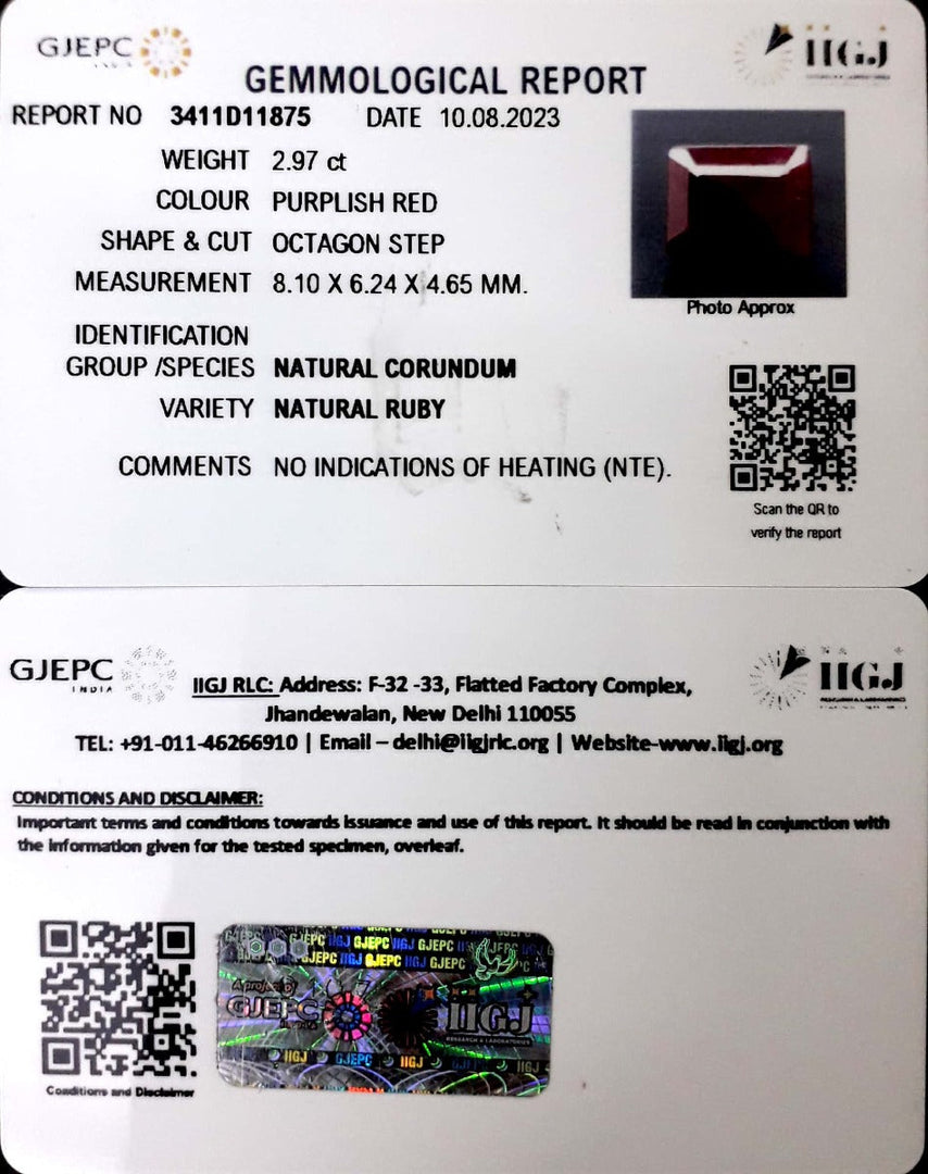 2.97/CT Natural Mozambique Ruby with Govt. Lab Certificate (12210)