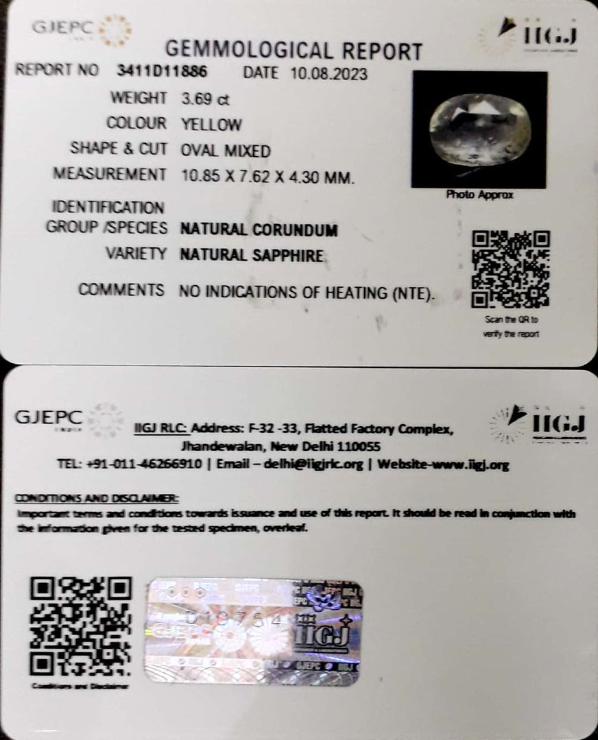 3.69/CT Natural Ceylonese Pukhraj with Govt Lab Certificate-YELSA9U