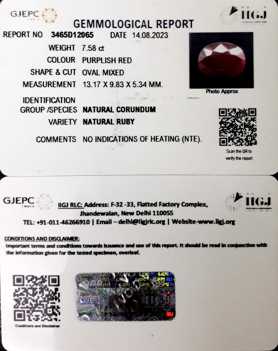 7.57/CT Natural Neo Burma Ruby with Govt. Lab Certificate (3441)