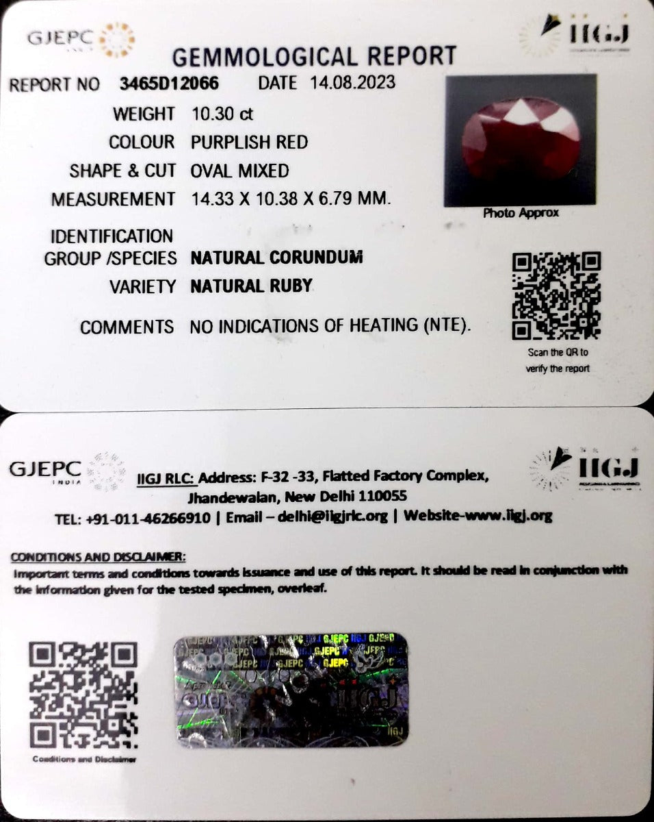 10.30/CT Natural Neo Burma Ruby with Govt. Lab Certificate (3441)