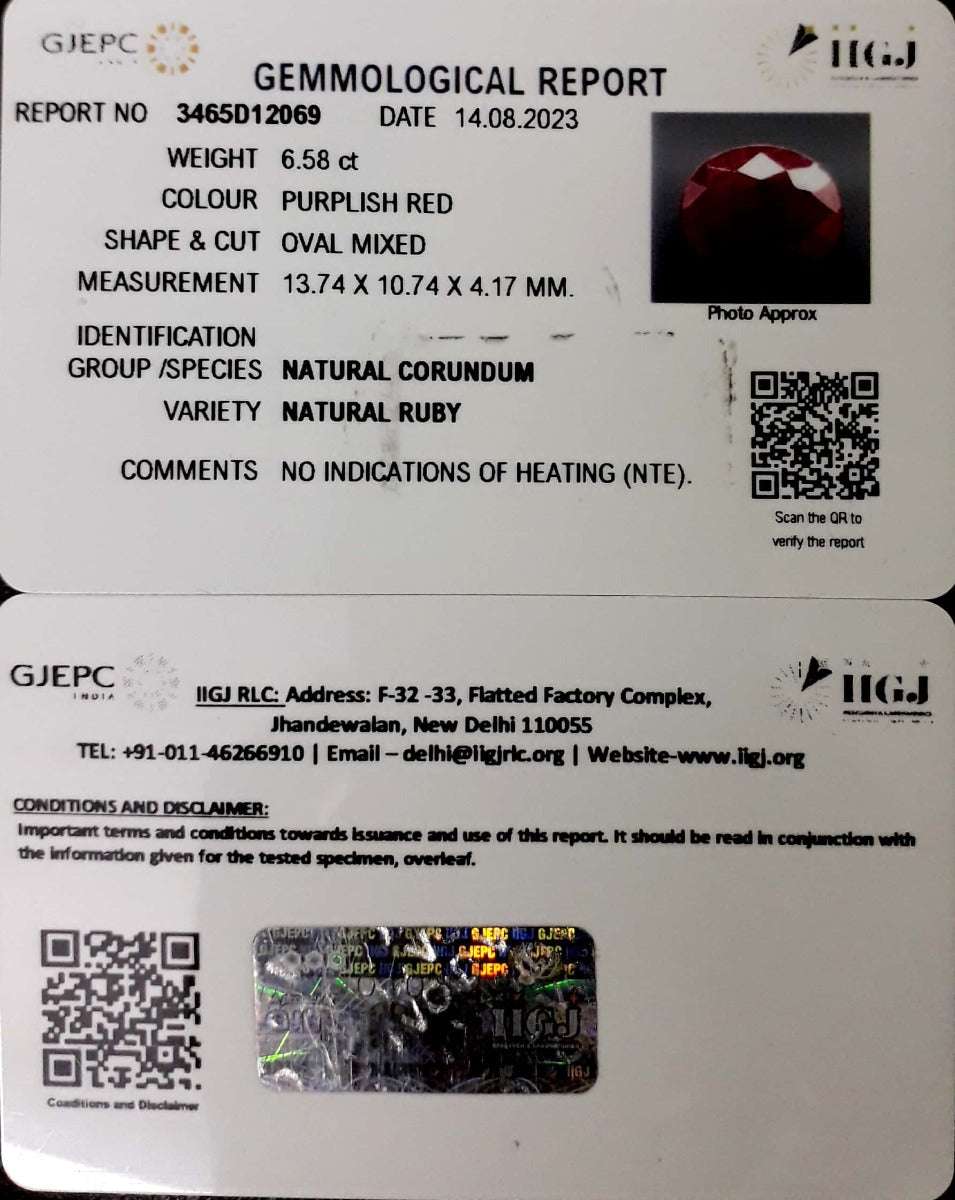 6.58/CT Natural Neo Burma Ruby with Govt. Lab Certificate (2331)