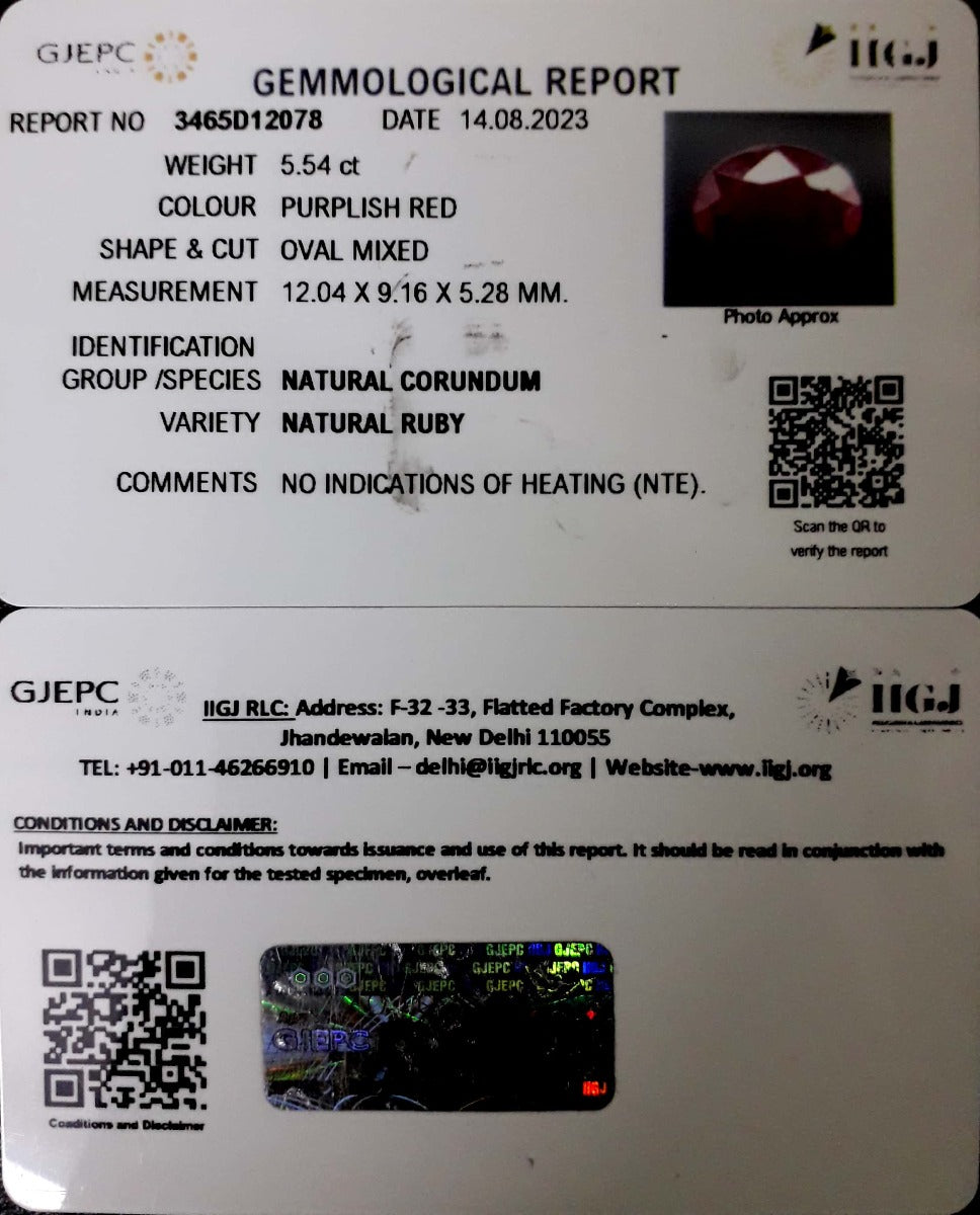 5.54/CT Natural Neo Burma Ruby with Govt. Lab Certificate (4551)