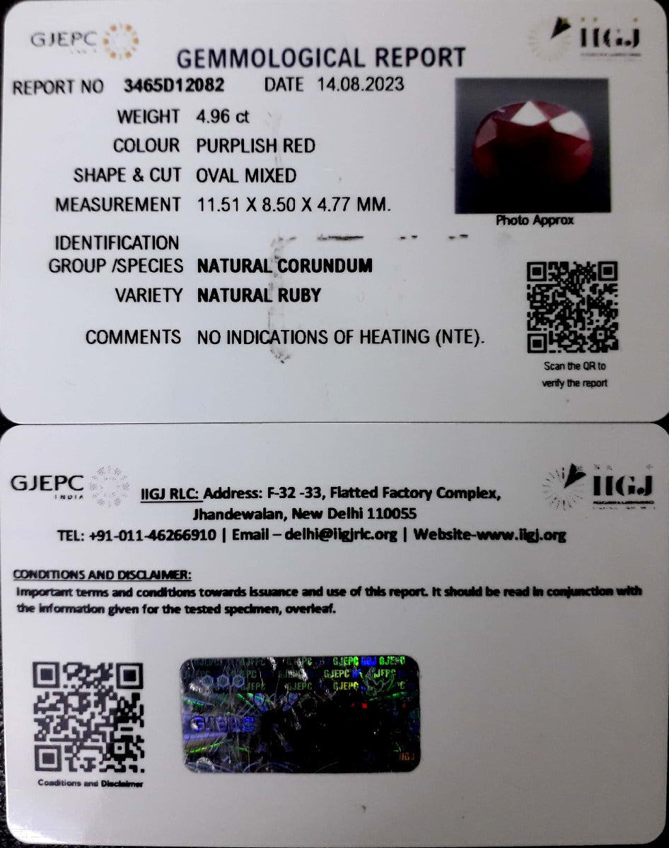 4.96/CT Natural Neo Burma Ruby with Govt. Lab Certificate (4551)