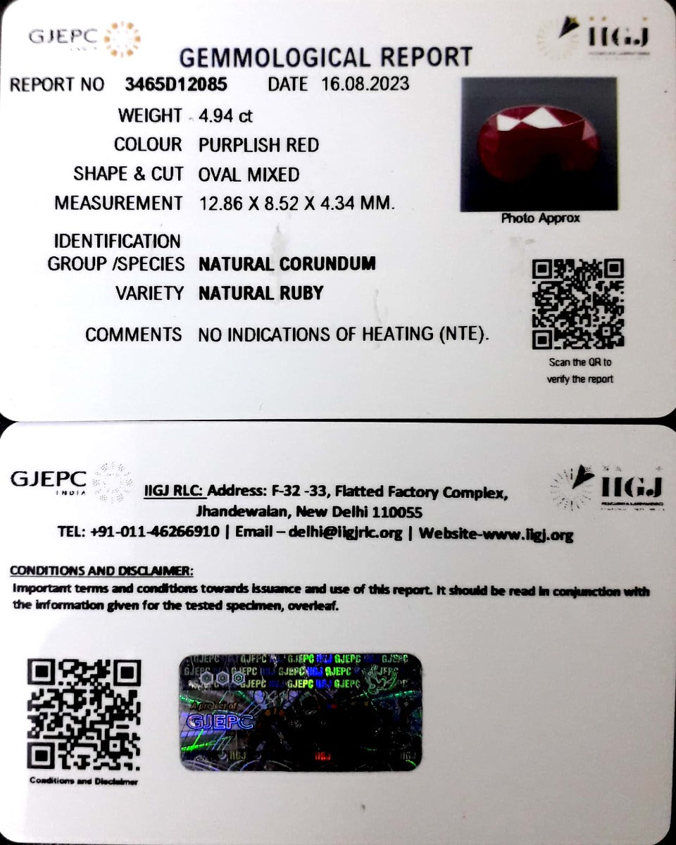 4.94/CT Natural New Burma Ruby with Govt. Lab Certificate-3465D12085