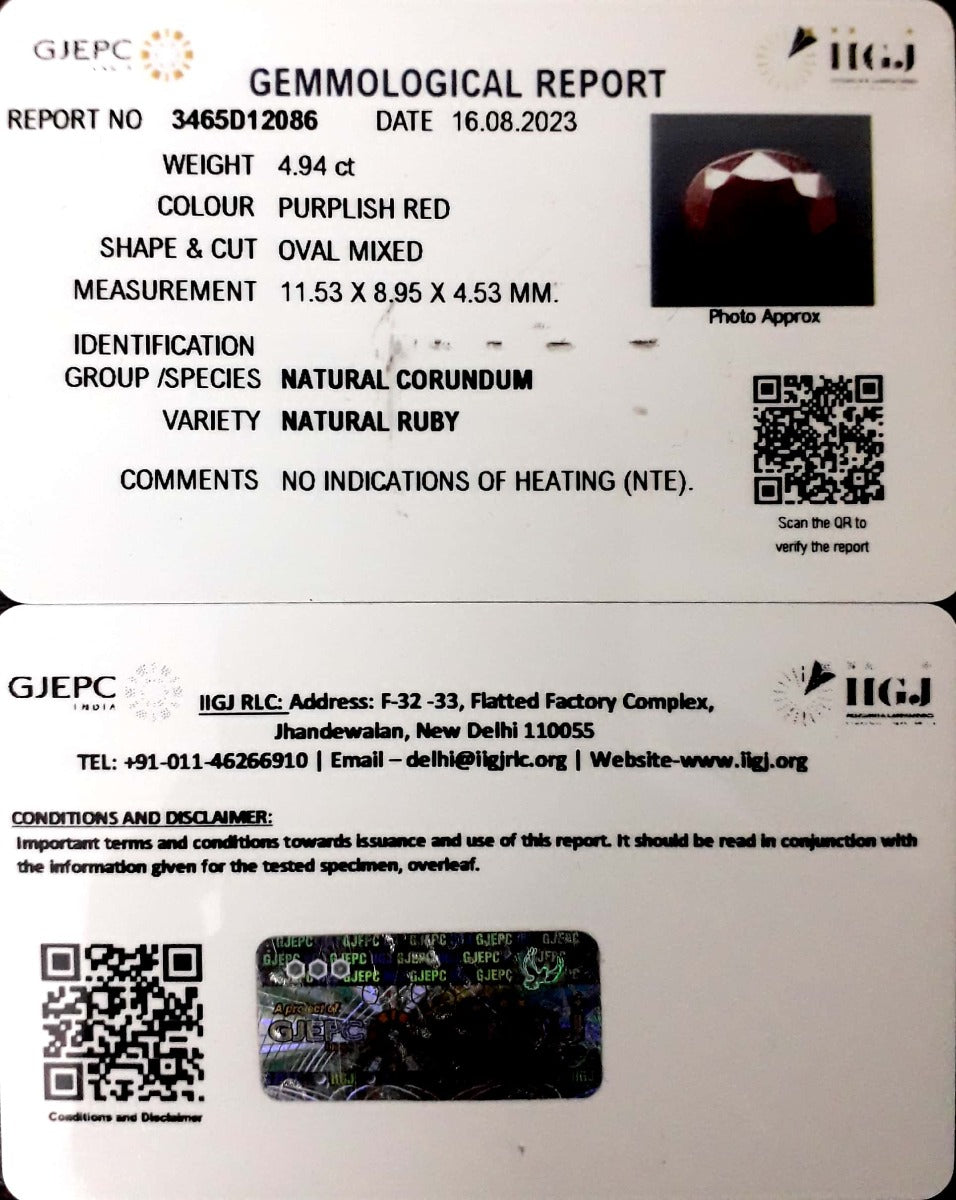 4.94/CT Natural New Burma Ruby with Govt. Lab Certificate-3465D12086