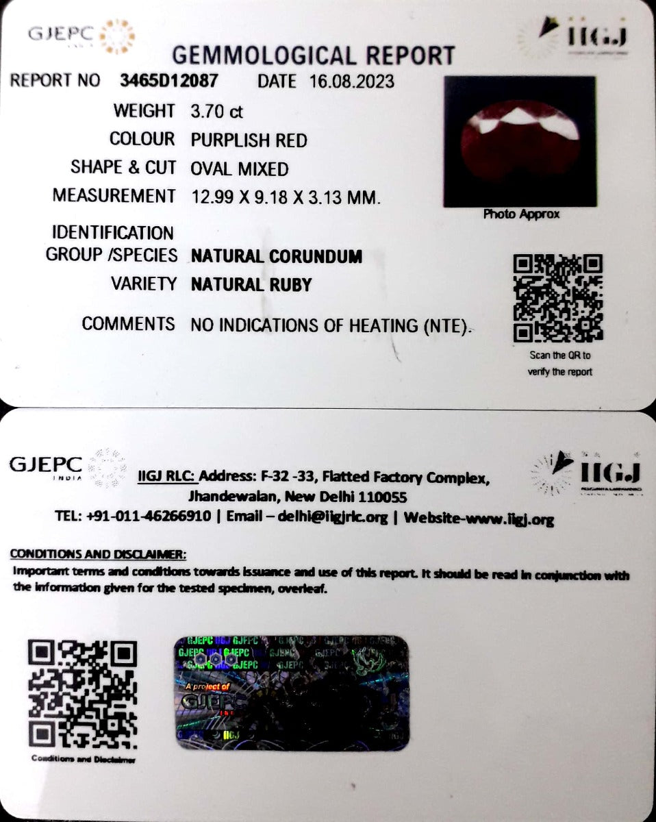 3.70/CT Natural Neo Burma Ruby with Govt. Lab Certificate (4551)