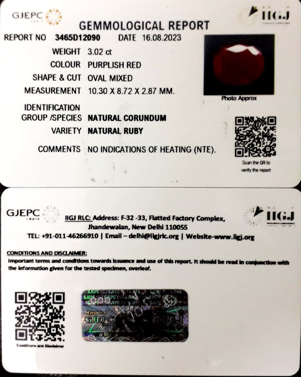 3.02/CT Natural Neo Burma Ruby with Govt. Lab Certificate (5661)
