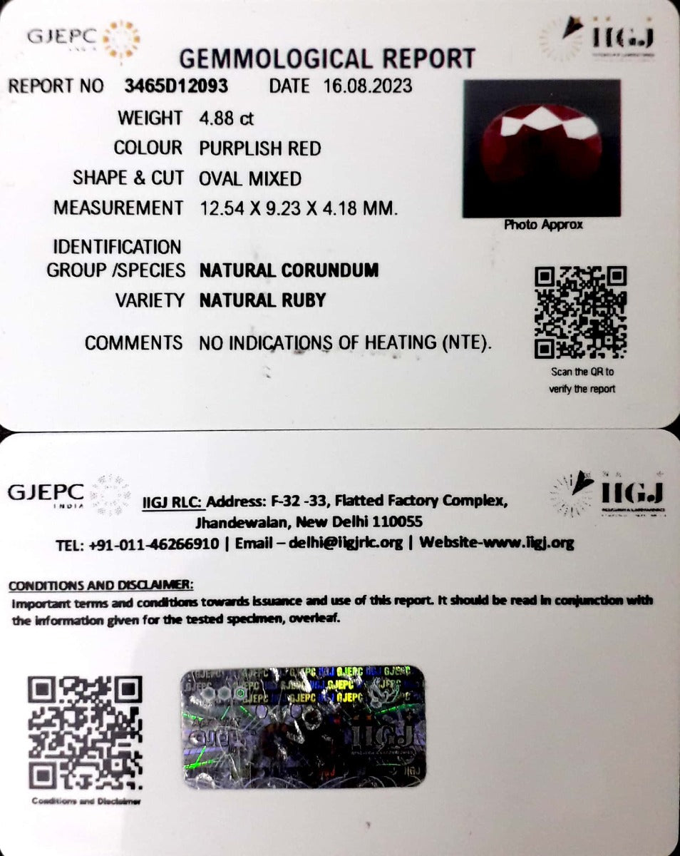 4.88/CT Natural New Burma Ruby with Govt. Lab Certificate-3465D12093