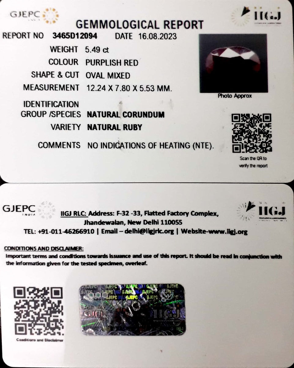 5.49/CT Natural Neo Burma Ruby with Govt. Lab Certificate (4551)