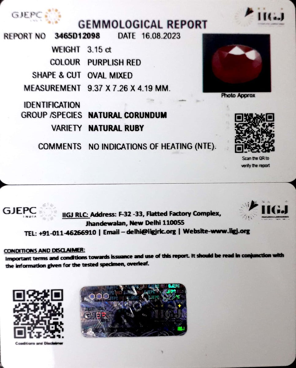 3.15/CT Natural Mozambique Ruby with Govt. Lab Certificate (12210)
