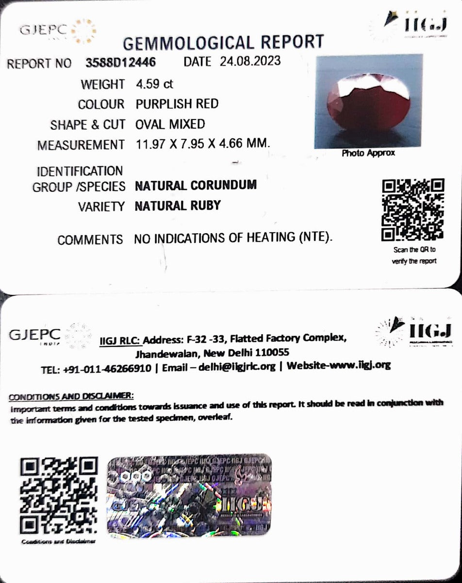 4.59/CT Natural Neo Burma Ruby with Govt. Lab Certificate (4551)