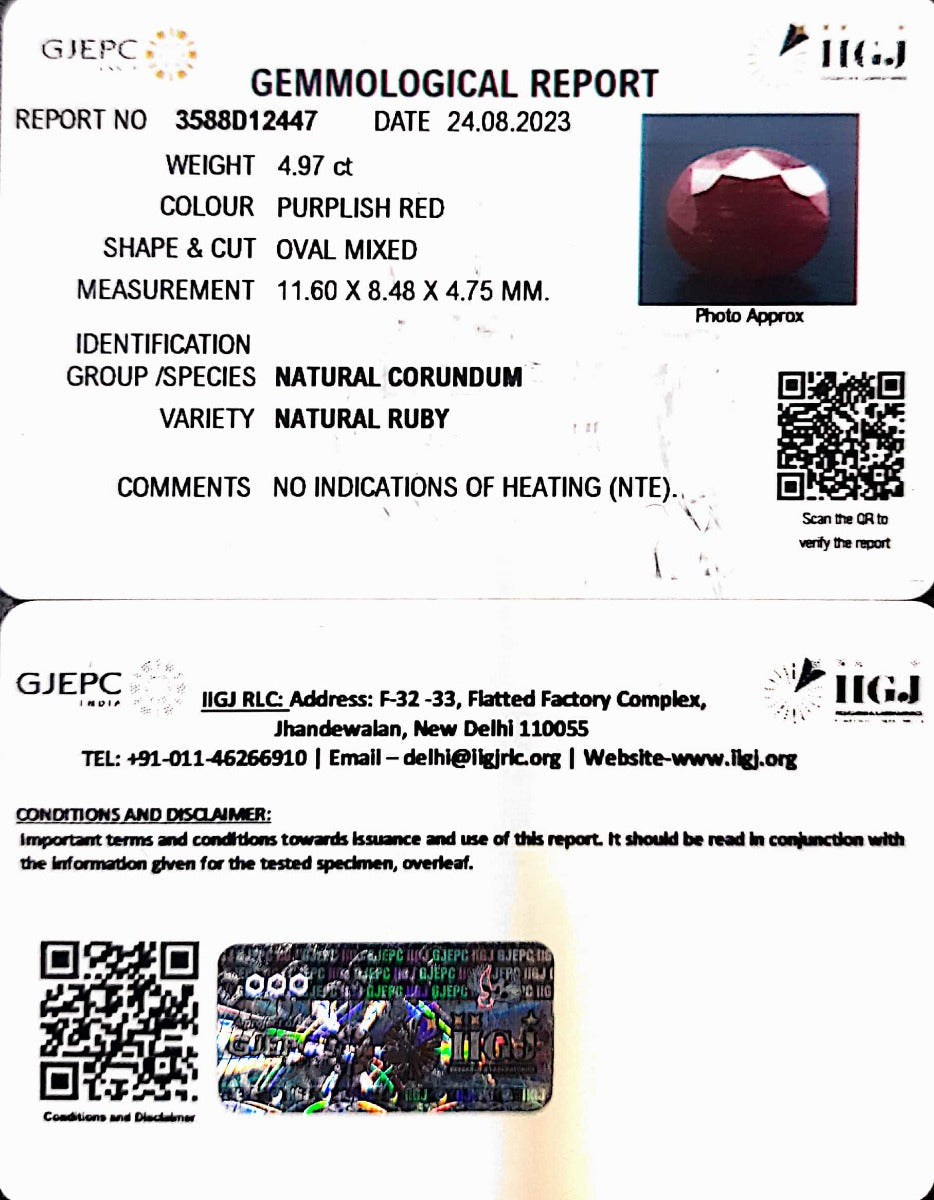 4.97/CT Natural Neo Burma Ruby with Govt. Lab Certificate (2331)