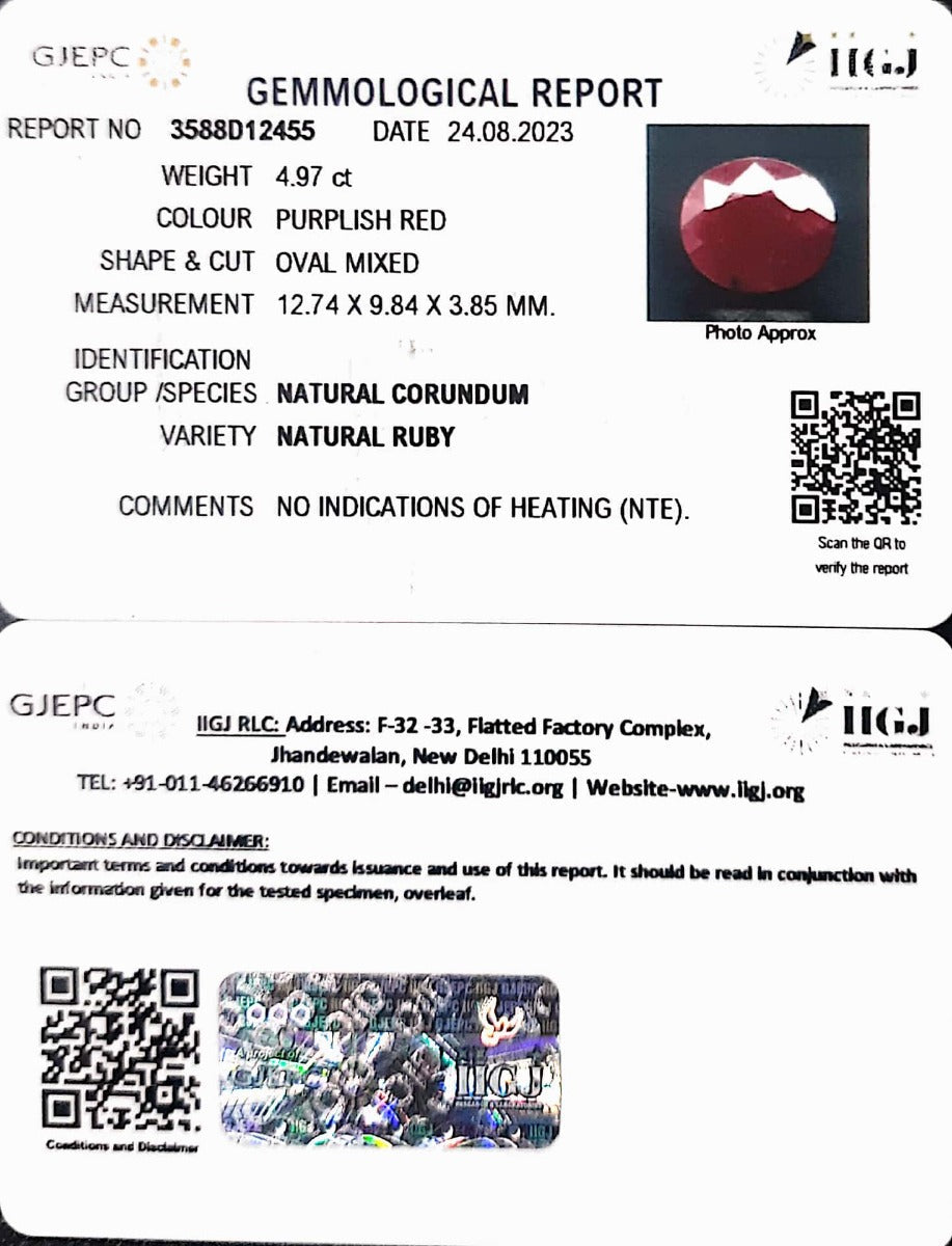 4.97/CT Natural Neo Burma Ruby with Govt. Lab Certificate-3588D12455
