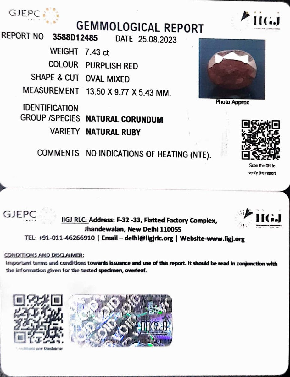 8.23/Ratti Natural Indian Ruby with Govt. Lab Certificate
