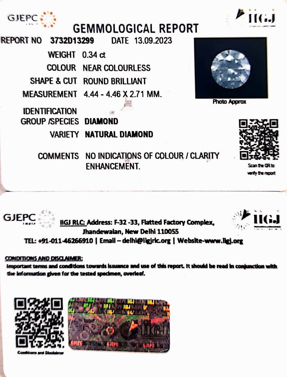0.34/Cents Natural Diamond with Govt. Lab Certificate