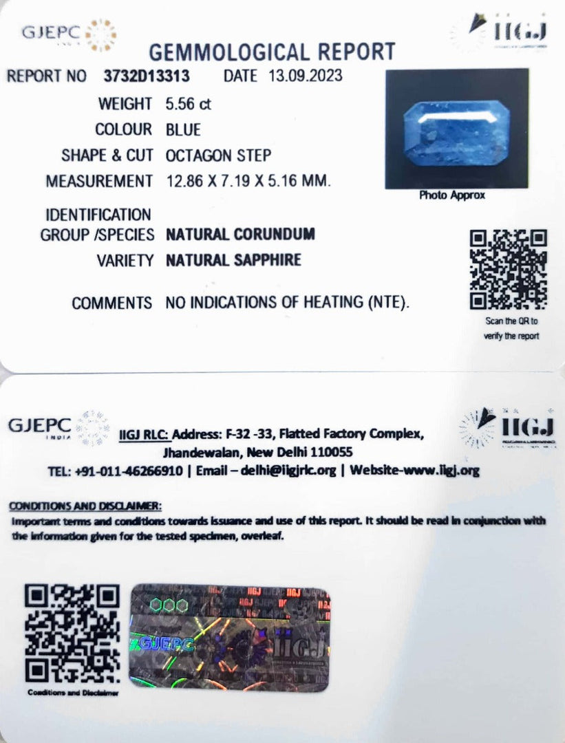 5.56/Carat Natural Blue Sapphire