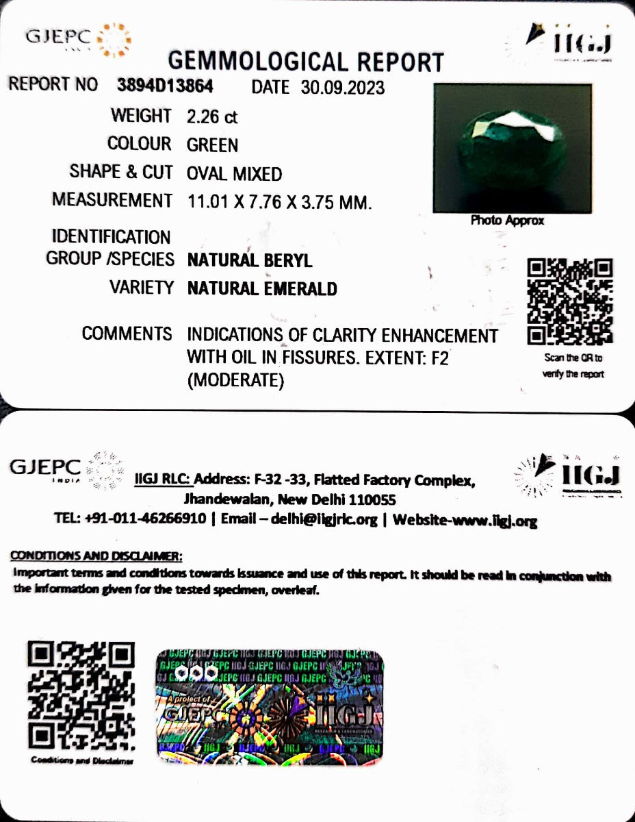 2.26/CT Natural Panna Stone with Govt. Lab Certificate-3894D13864