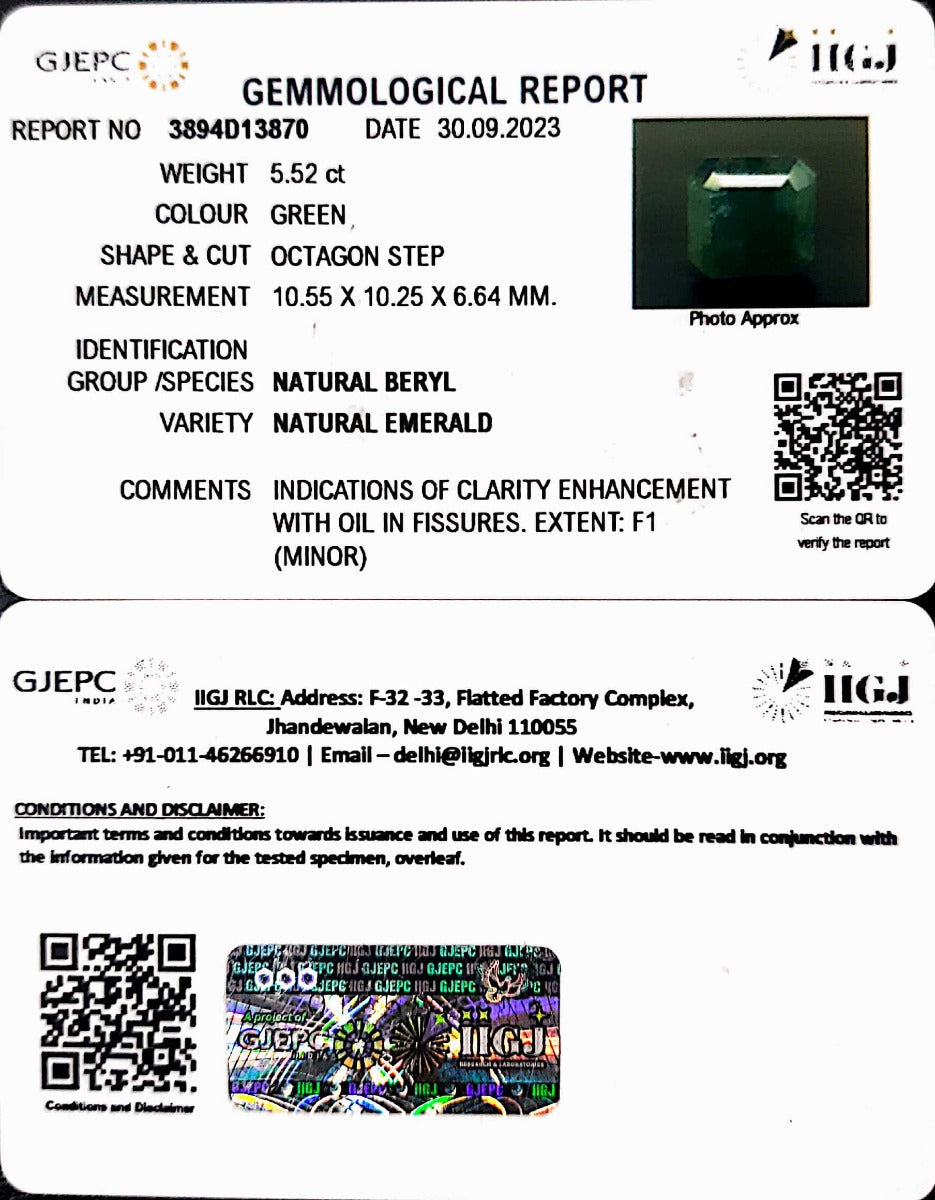 5.52/CT Natural Panna Stone with Govt. Lab Certificate (2331)