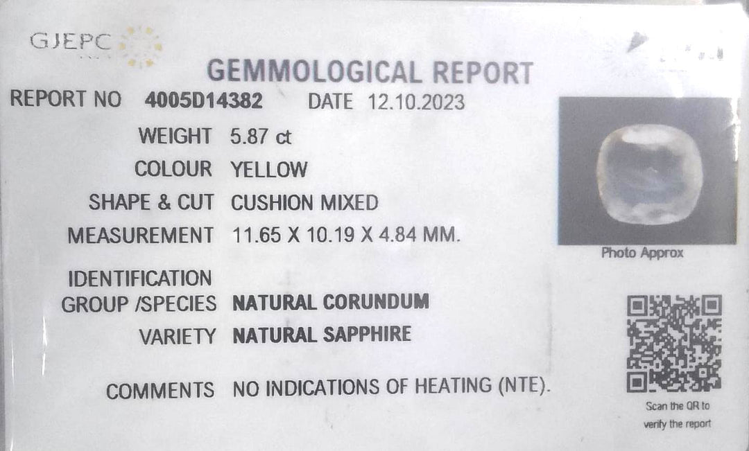 5.87/CT Natural Ceylonese Pukhraj with Govt Lab Certificate-YELSA9U
