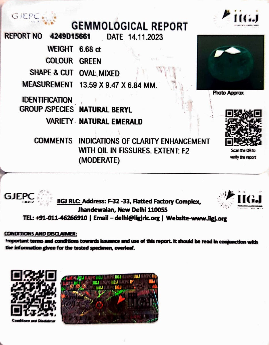 6.68/CT Natural Panna Stone with Govt. Lab Certificate-4249D15661