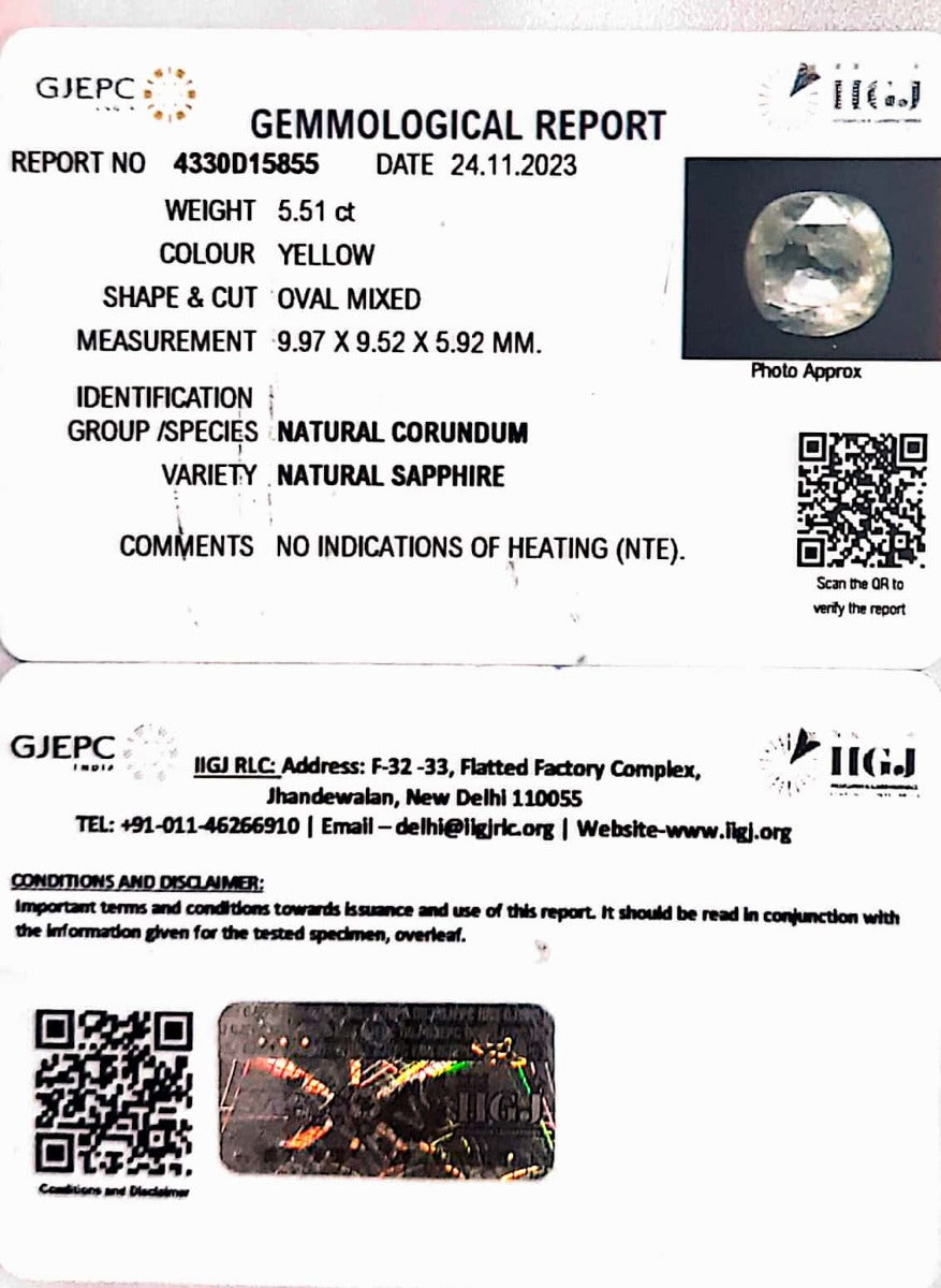 5.51/CT Natural Ceylonese Pukhraj with Govt Lab Certificate-YELSA9T