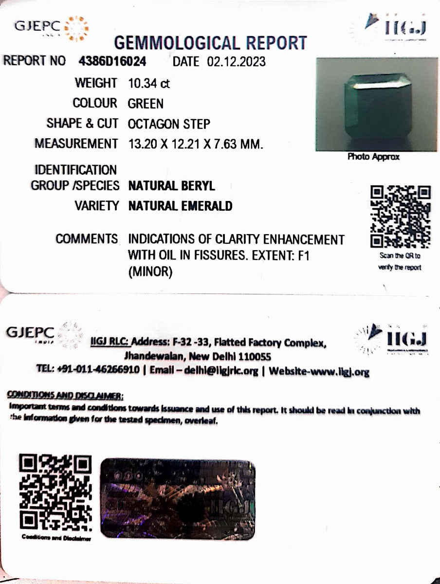 10.34/CT Natural Panna Stone with Govt. Lab Certificate - 4386D16024
