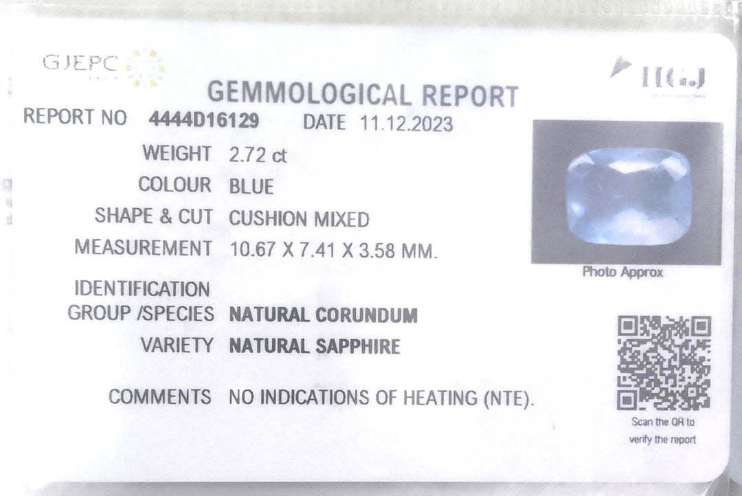 C/CT Natural Blue sapphire with Govt Lab Certificate-BLUSA9T