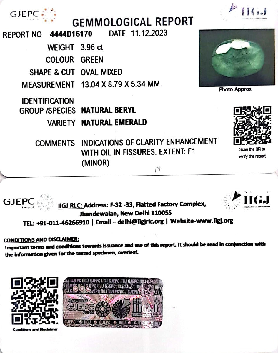 3.96/CT Natural Panna Stone with Govt. Lab Certificate-4444D16170