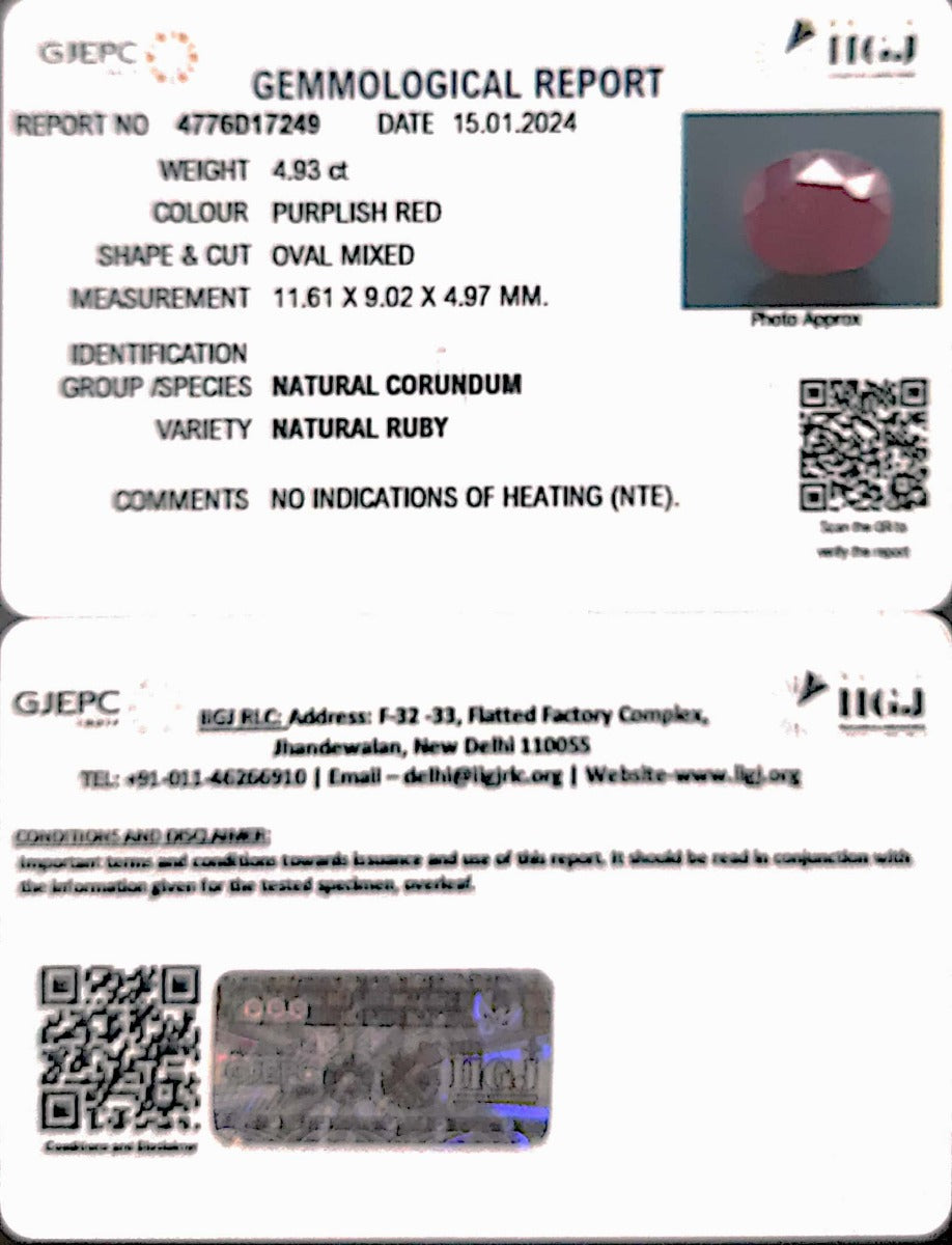 4.93/CT Natural Mozambique Ruby with Govt. Lab Certificate - 4776D17249