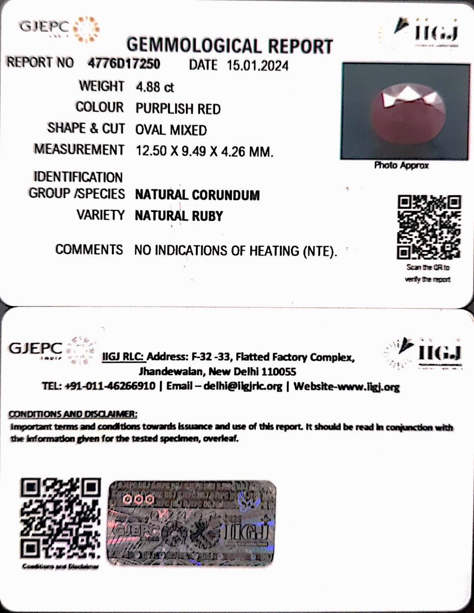 4.88/CT Natural New Burma Ruby with Govt. Lab Certificate-4776D17250