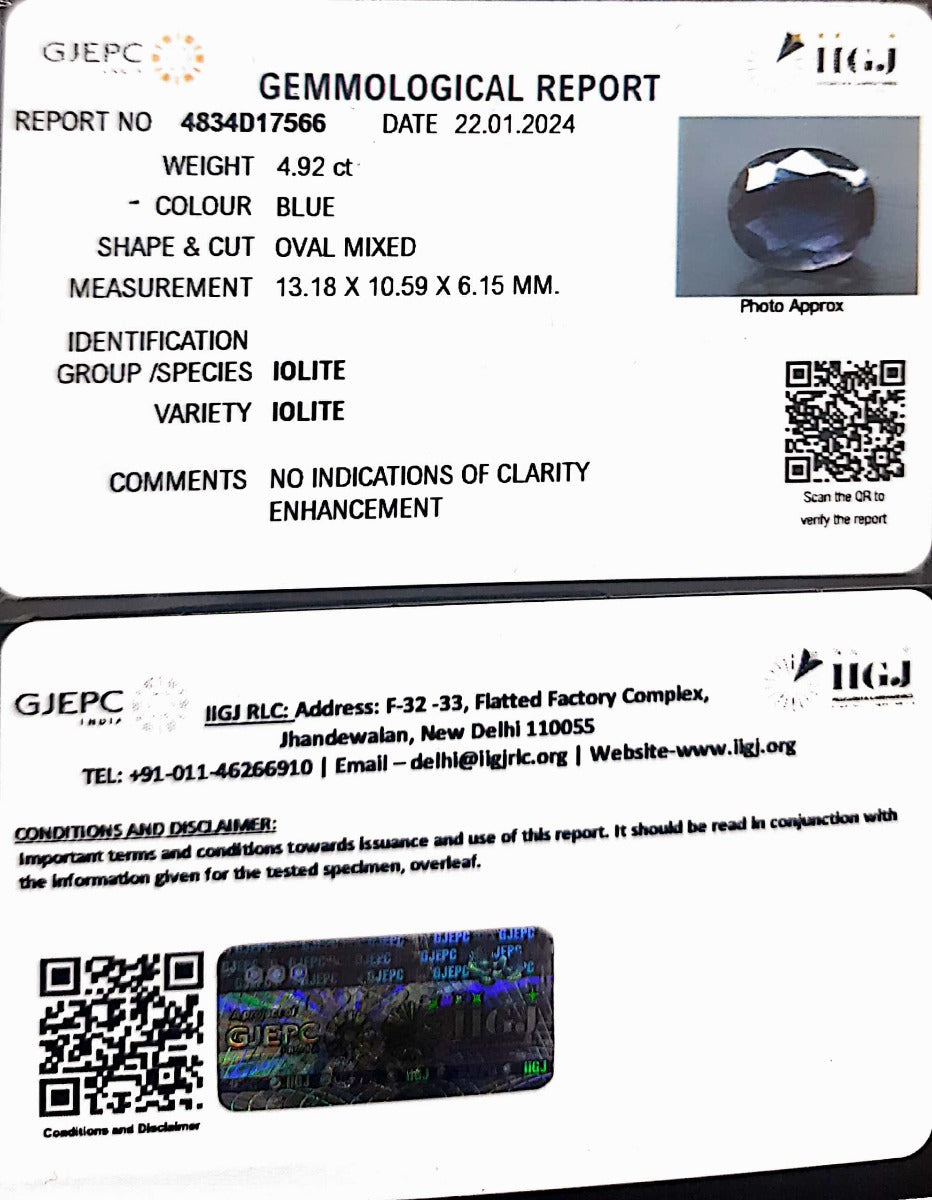 5.46/Ratti Natural Iolite with Govt Lab Certificate