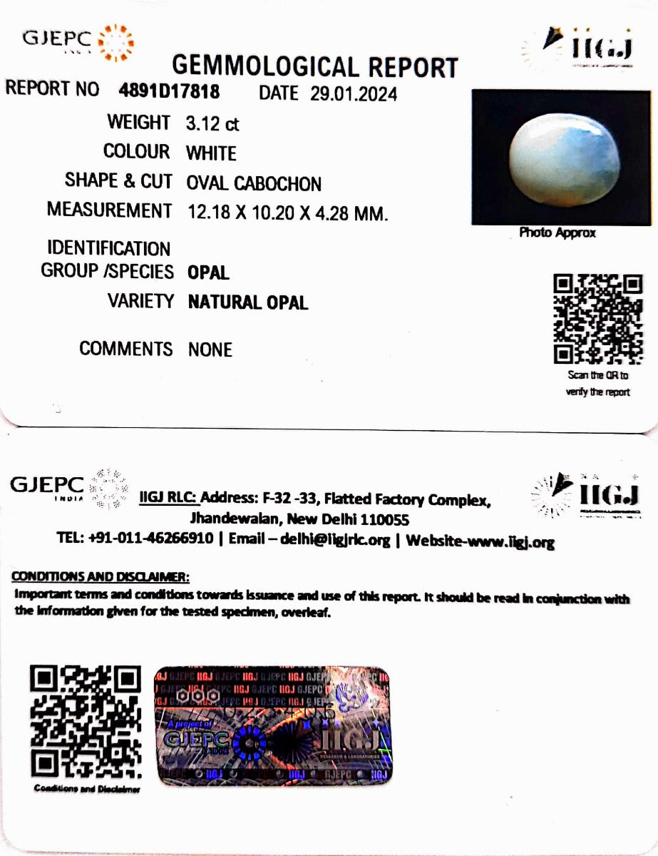 3.12/CT Natural Fire Opal with Govt. Lab Certificate-4551