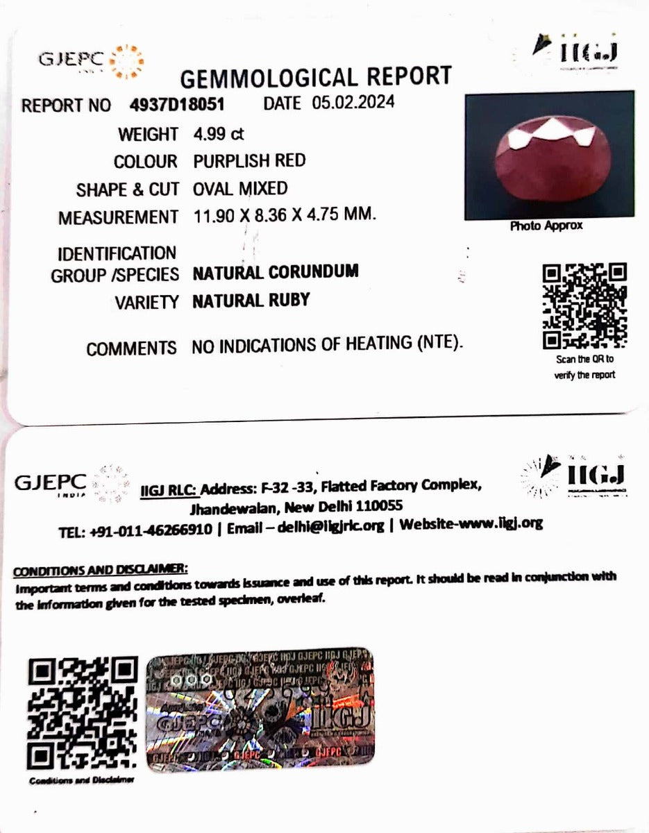 4.99/CT Natural Mozambique Ruby with Govt. Lab Certificate-7881