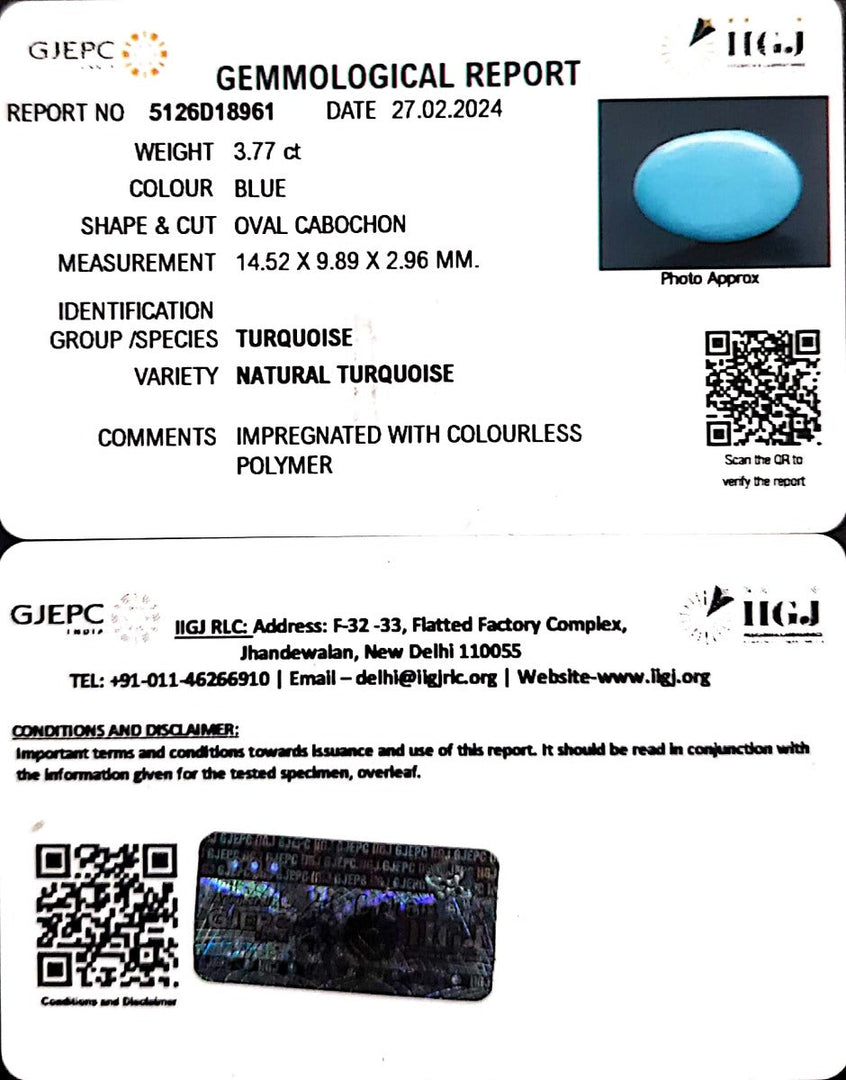 3.77/CT Natural Govt. Lab Certified Turquoise (832)