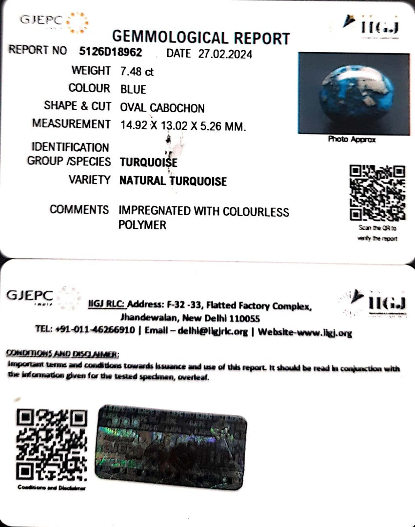 7.48/CT Natural Govt. Lab Certified Turquoise (1221)