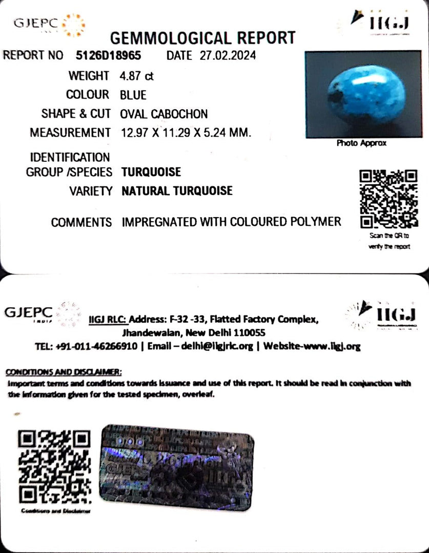 4.87/CT Natural Govt. Lab Certified Turquoise (1221)