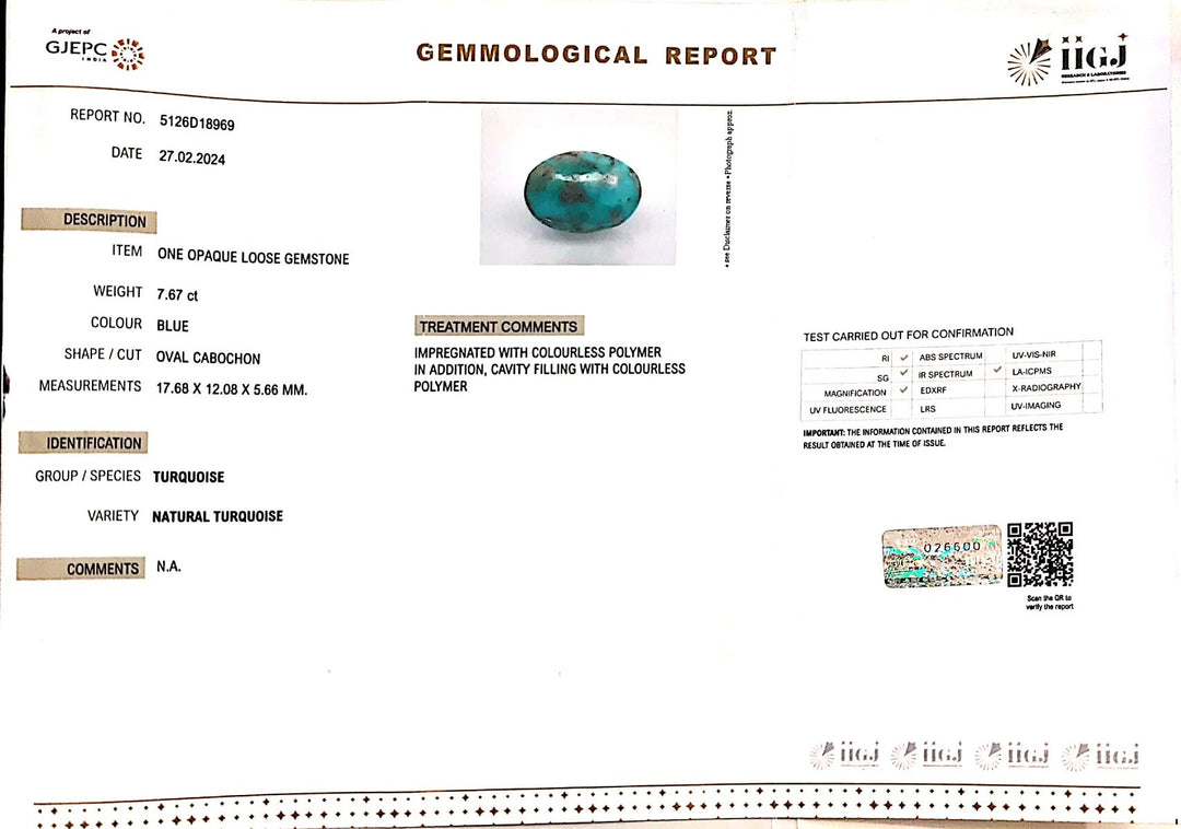 7.67/CT Natural Govt. Lab Certified Turquoise (1221)