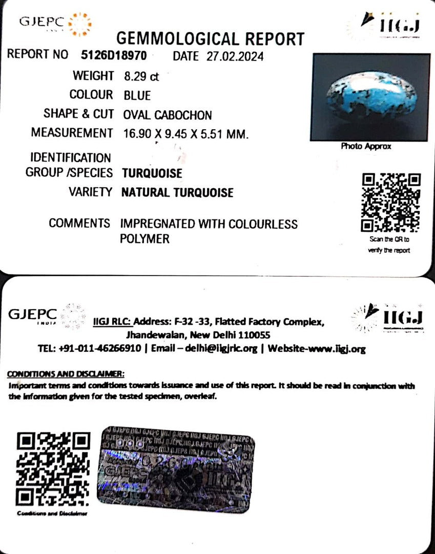 8.29/CT Natural Govt. Lab Certified Turquoise (1221)