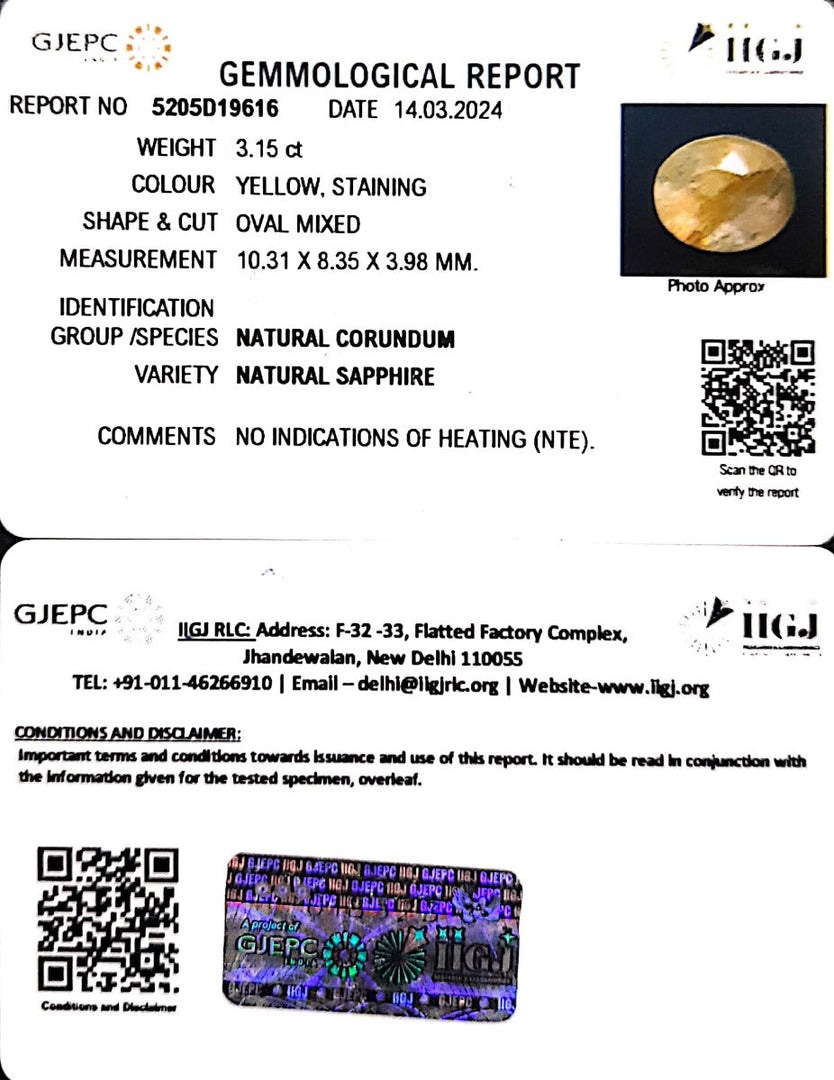 3.15/CT Natural Ceylonese Pukhraj with Govt Lab Certificate-6771