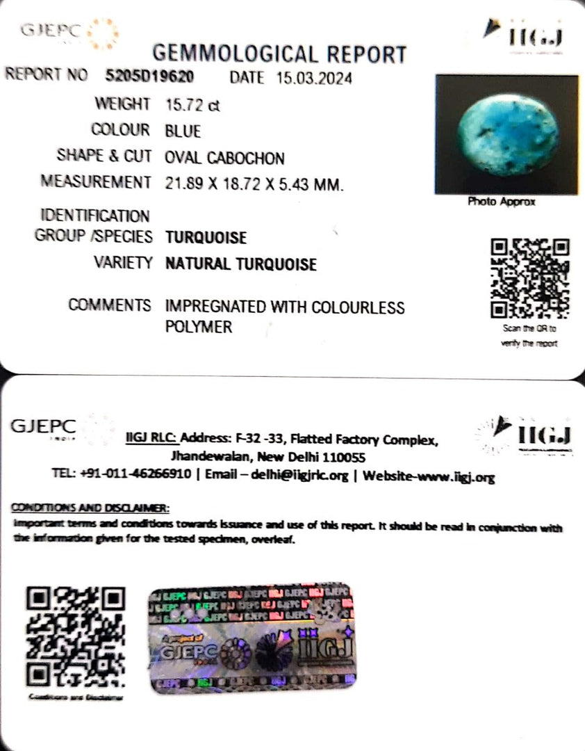 15.72/CT Natural Govt. Lab Certified Turquoise-1221