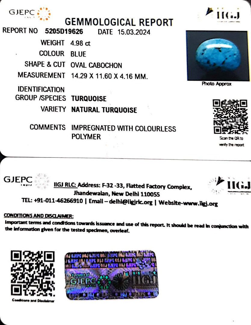 4.98/CT Natural Govt. Lab Certified Turquoise-1221