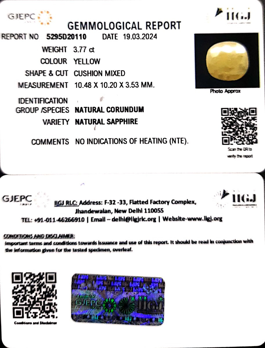 3.77/CT Natural Ceylonese Pukhraj with Govt Lab Certificate-4551