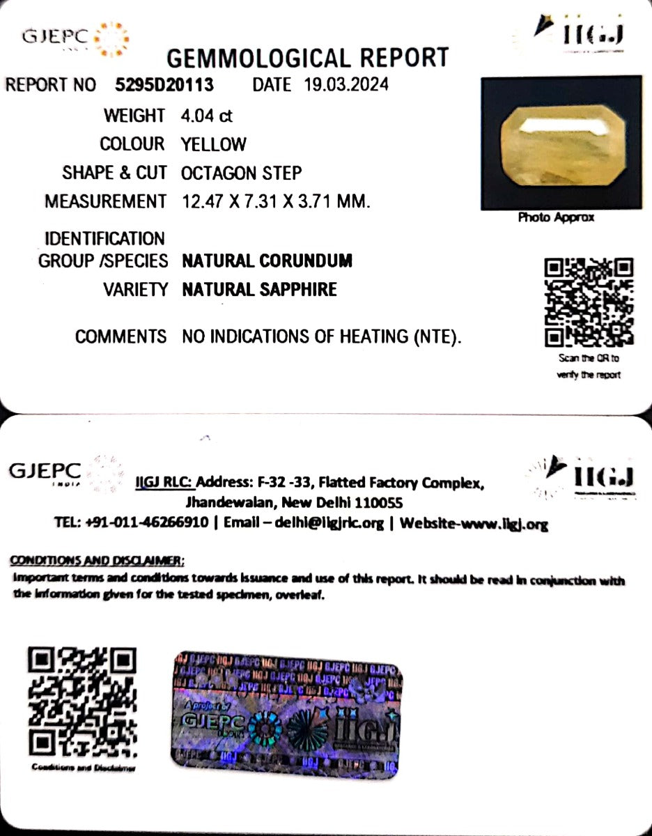 4.04/CT Natural Ceylonese Pukhraj with Govt Lab Certificate-5295D20113