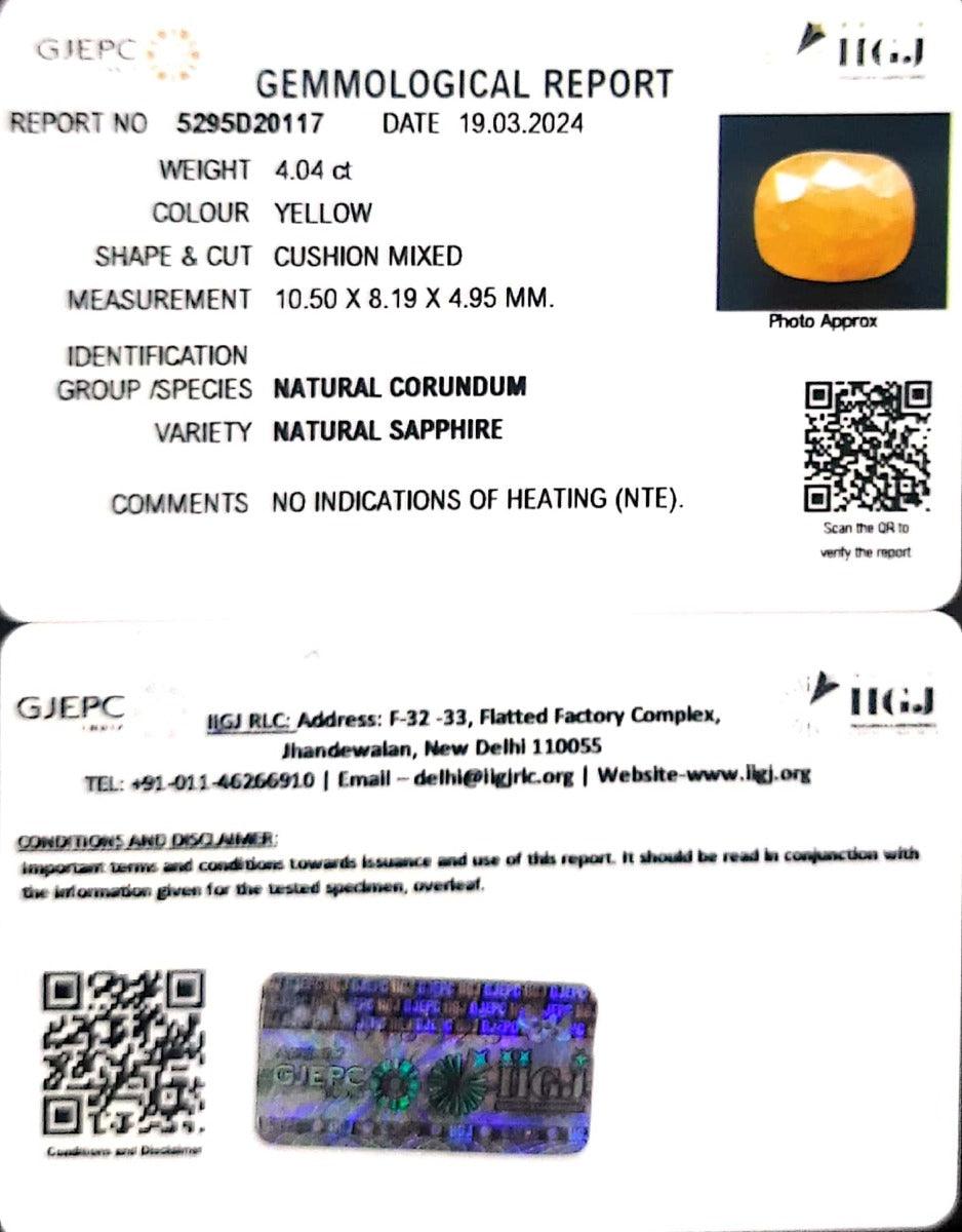 4.04/CT Natural Ceylonese Pukhraj with Govt Lab Certificate-5295D20117